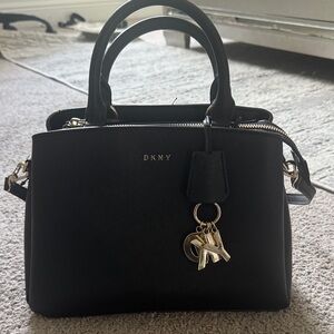 DKNY Black Satchel with Gold Accents